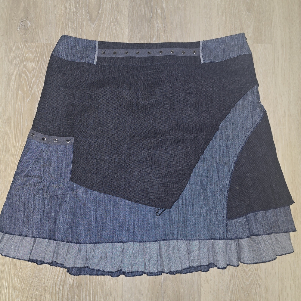ME Makeover Essentials Two-Tone Denim Patchwork Skirt - Dark Blue & Light Blue